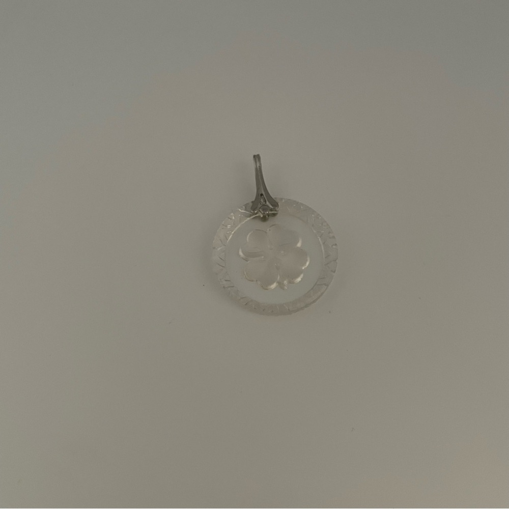 Vintage Clear Four Leaf Clover Pendant with a Silver Tone Bail Lucky